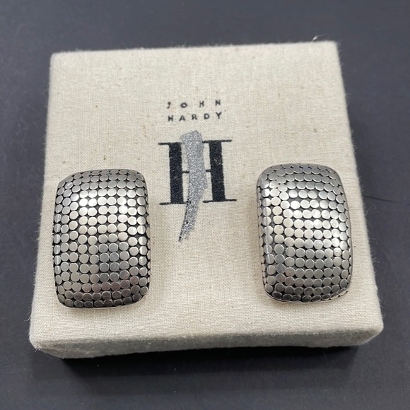 Vintage John Hardy Dot Rectangular Sterling Silver Clip On Earrings